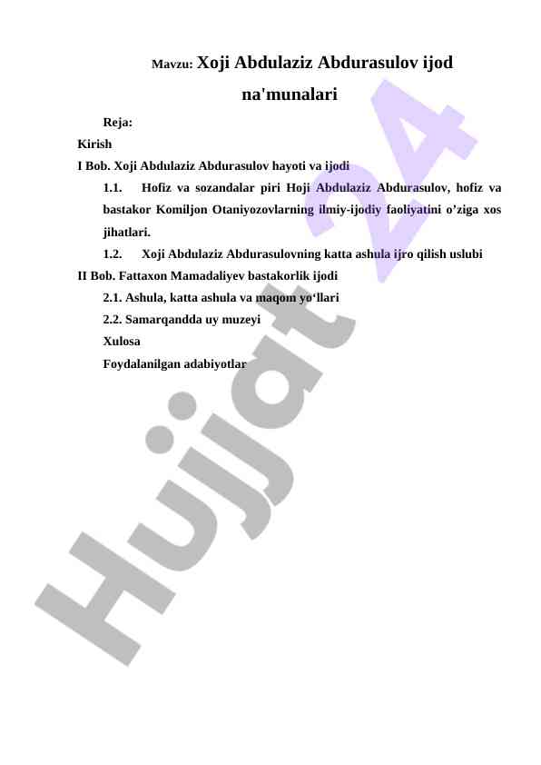 Xoji abdulaziz abdurasulov ijod na'munalari