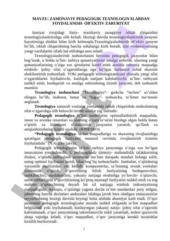 Zamonaviy pedagogik texnologiyalar va ularning ta'siri