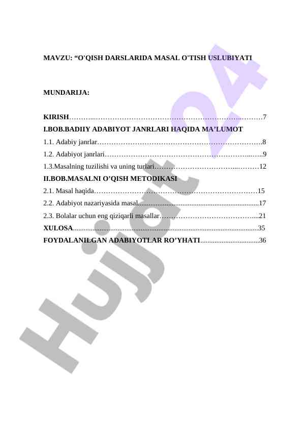 O'qish darslarida masal o'tish usuliyatining o'rganilishi