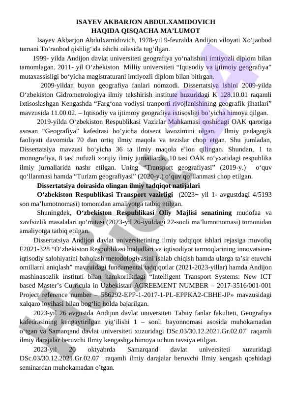 Fargʻona Vodiysi Transporti Rivojlanishining Geografik Jihatlari