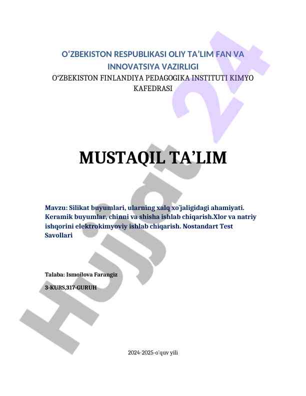 Silikat buyumlari va ularning xalq xo‘jaligidagi ahamiyati