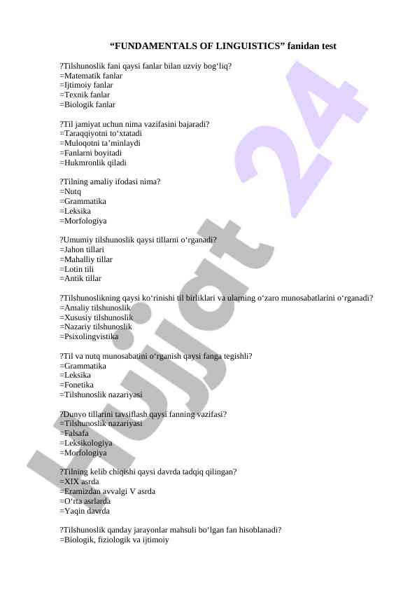Fundamentals of linguistics test questions