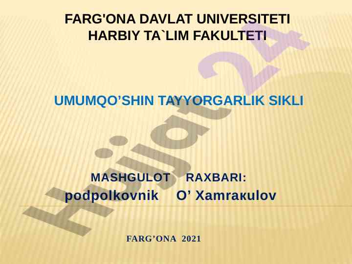 Alohida sharoitlarda jangovar guruhni mudofaaa tayyorlash