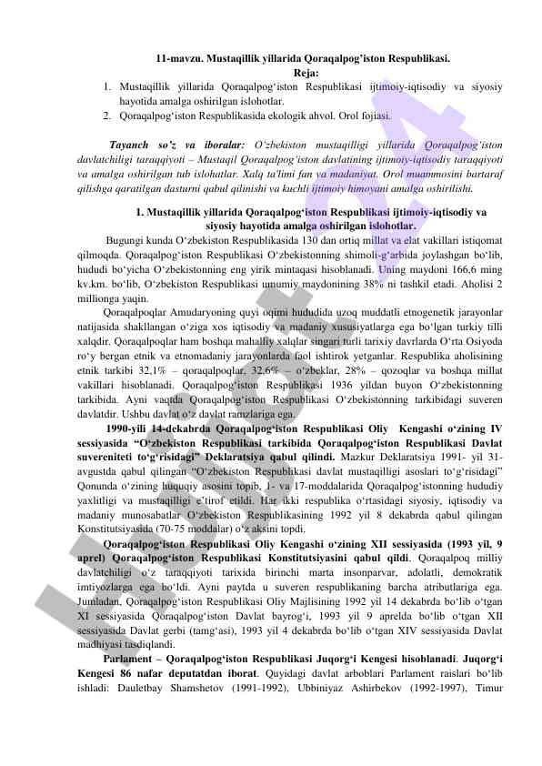Qoraqalpog'iston respublikasida mustaqillik yillari