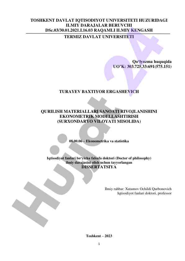 Qurilish materiallari sanoatini ekonometrik modellashtirish