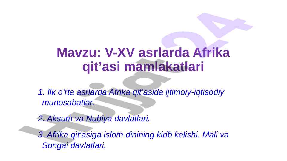 Afrika qit’asi mamlakatlari tarixi va ijtimoiy munosabatlar