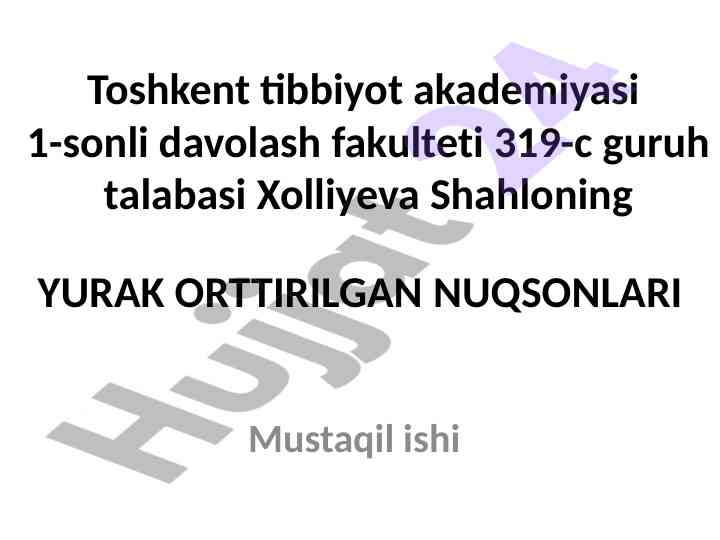 Yurak Orttirilgan Nuqsonlari Tahlili