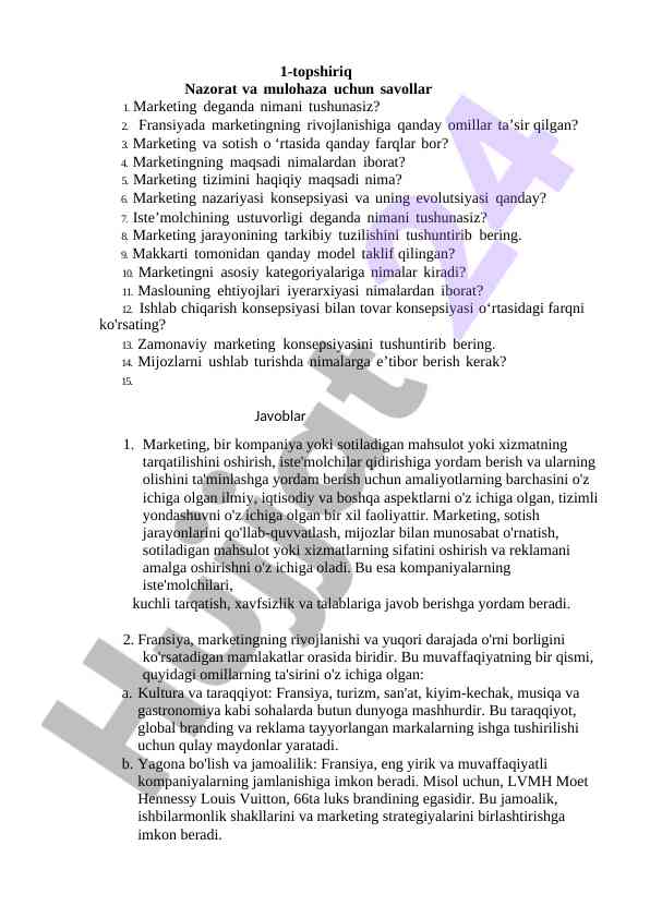Marketing tizimining asosiy asoslari va rivojlanishi