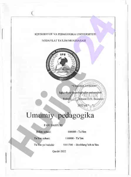 Umumiy pedagogika fan dasturi
