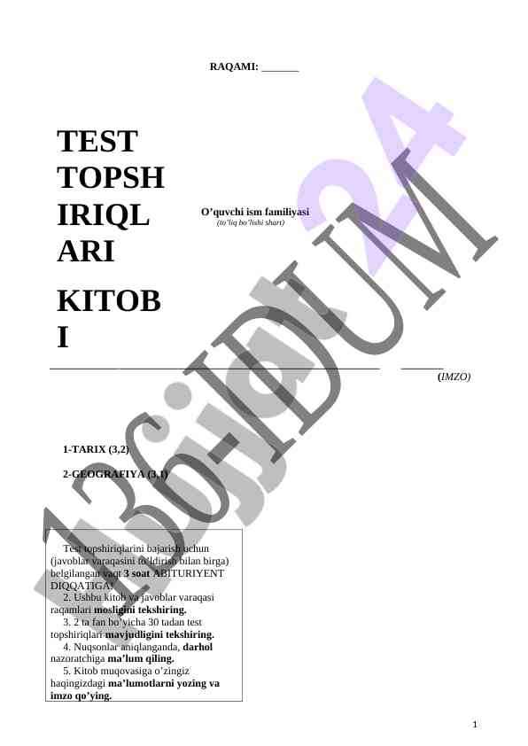 Tarix bo‘yicha test savollari