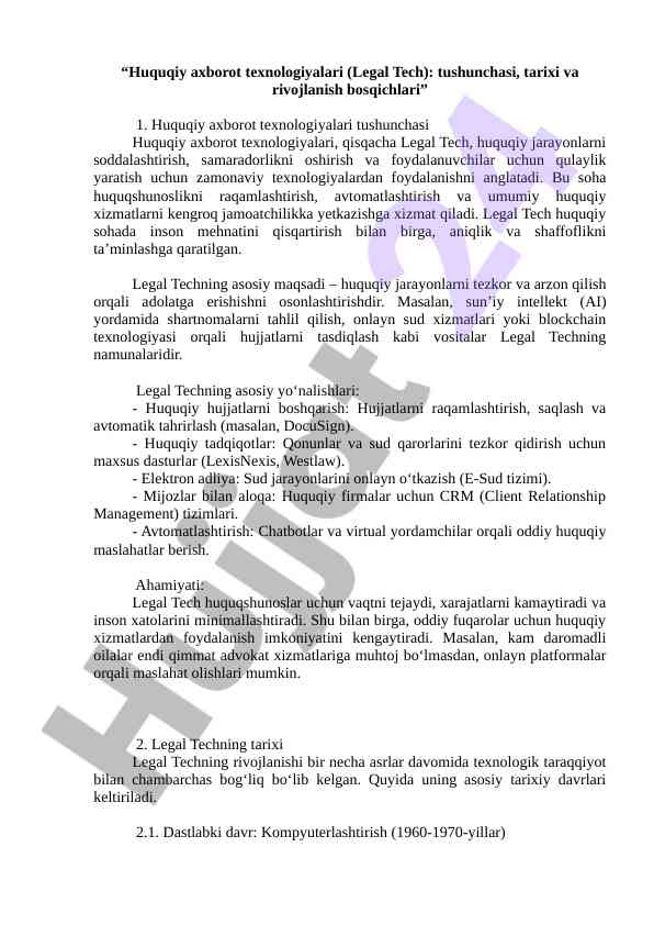 Huquqiy axborot texnologiyalari va ularning rivojlanishi