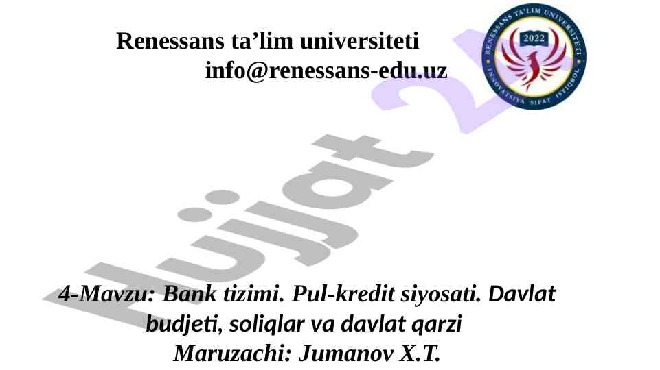Bank tizimi va pul-kredit siyosati
