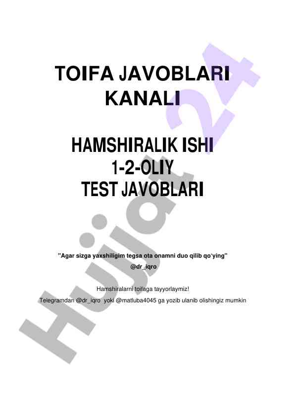 Hamshiralik islari bo'yicha test savollari