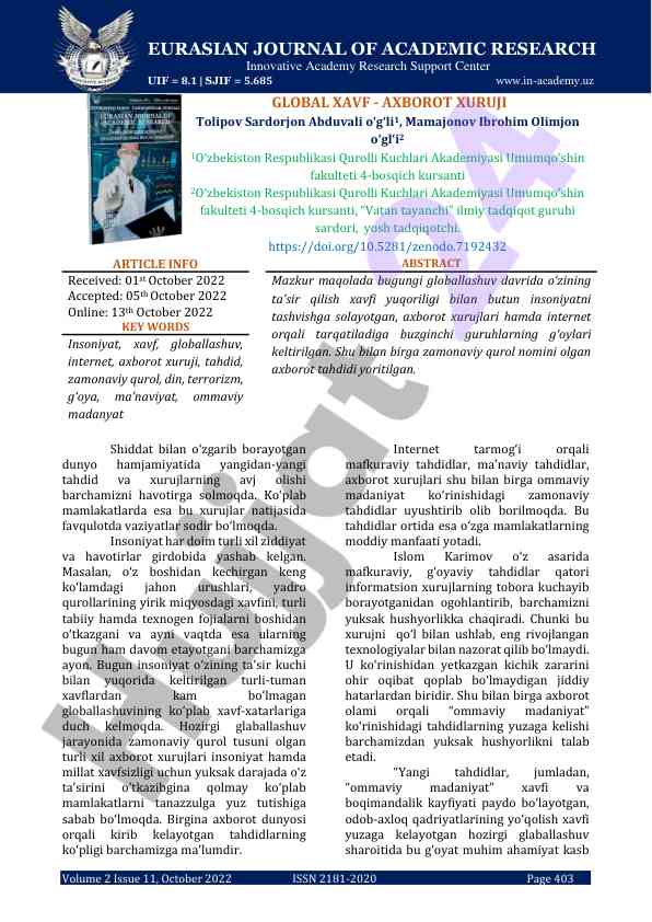 Global xavf - axborot xuruji tajribasi