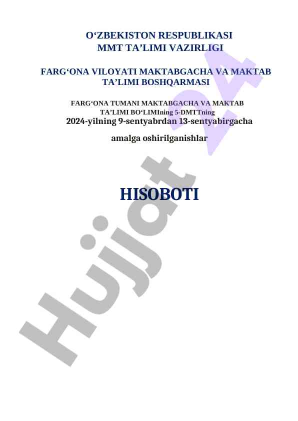 Maktabgacha ta'limida amalga oshirgan ishlar hisoboti