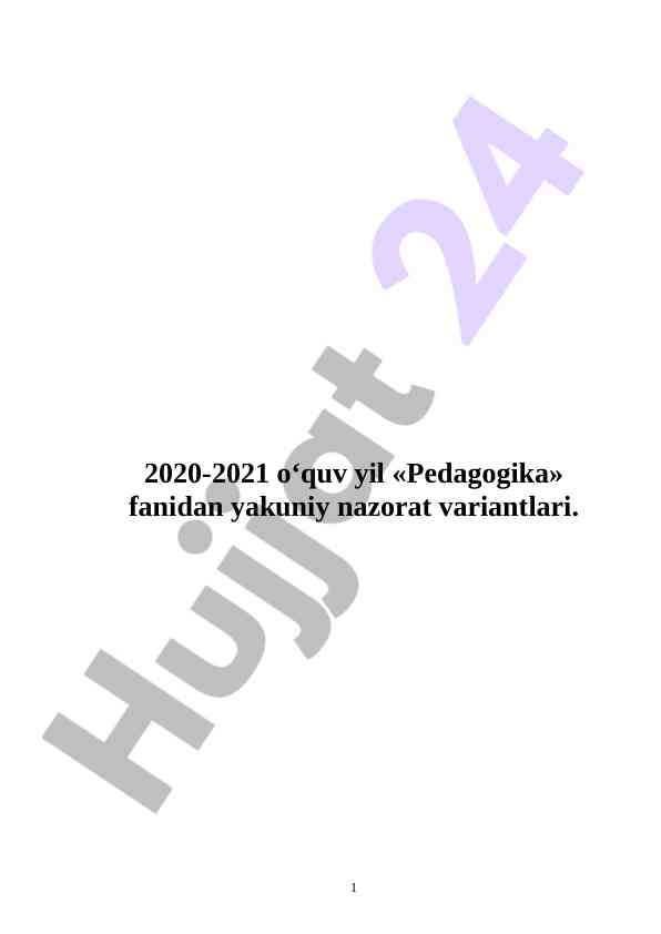 Pedagogika fanidan yakuniy nazorat variantlari