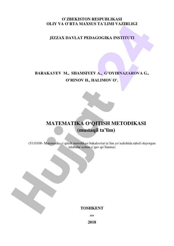 Matematika o‘qitish metodikasi mustaqil ta’lim