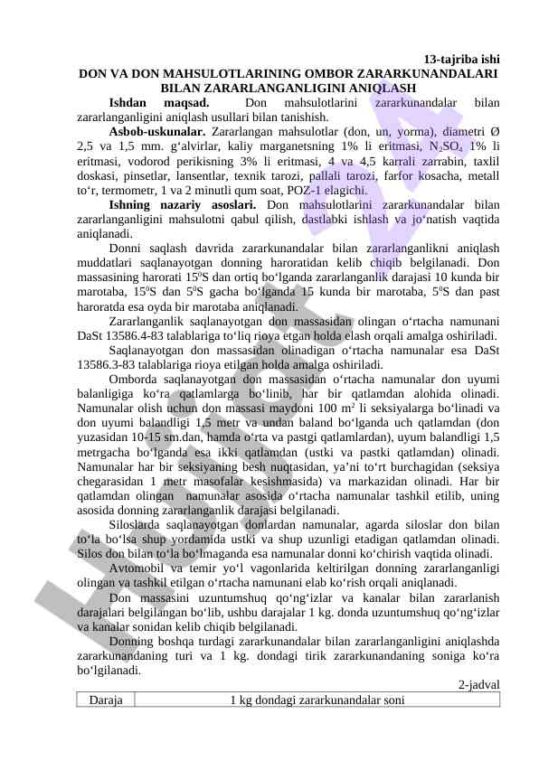 Don mahsulotlarining ombor zararkunandalari bilan o‘rganish