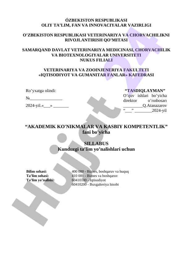 Akademik ko‘nikmalar va kasbiy kompetentlik sillabusi