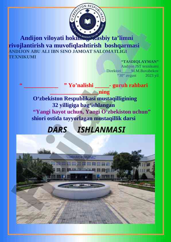 Vatan uchun yashaylik dars ishlanmasi