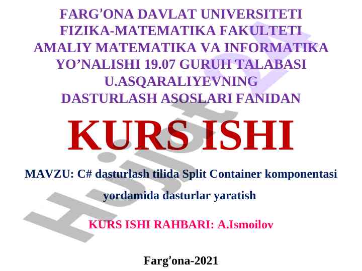 C# dasturlashda split container komponentasi yordamida