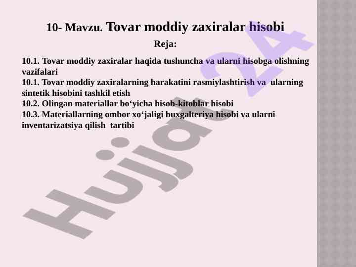 Tovar moddiy zaxiralar hisobi o‘rganish