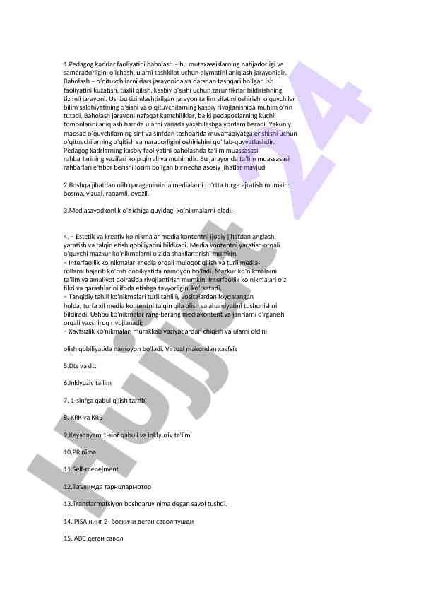 Pedagog kadrlarni baholash tizimi va ahamiyati