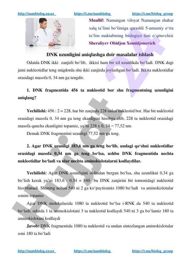 Dnk uzunligini aniqlash masalalari