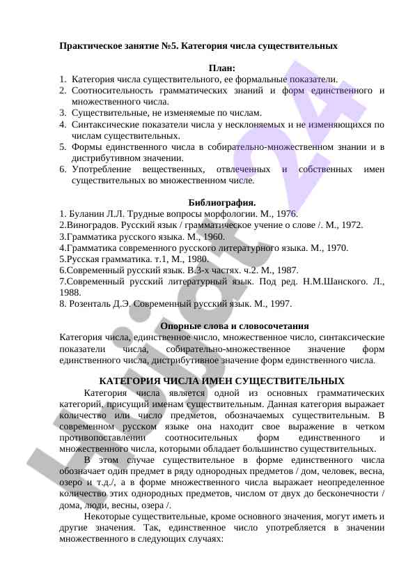 Категория числа существительных в русском языке
