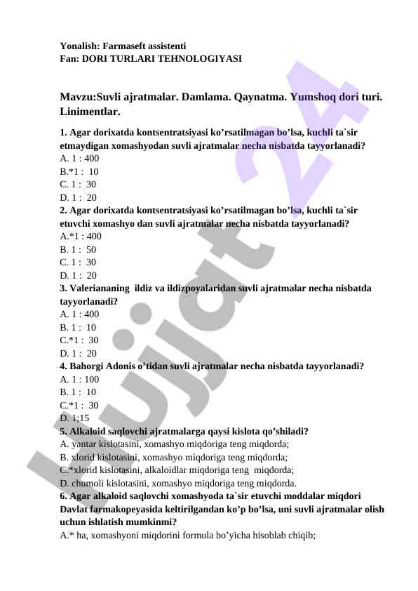 Suvli ajratmalar tayyorlash qoidalari