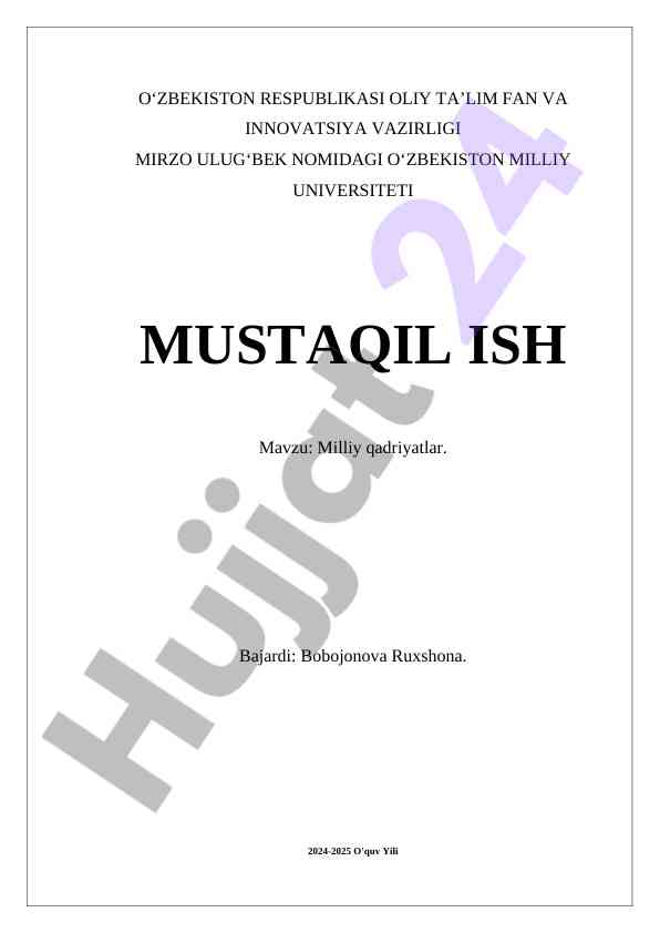 Milliy Qadriyatlar Va Ularning Ahamiyati