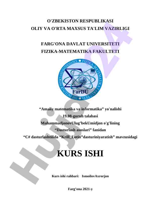 C# dasturlash asoslari va krill-lotin dasturi
