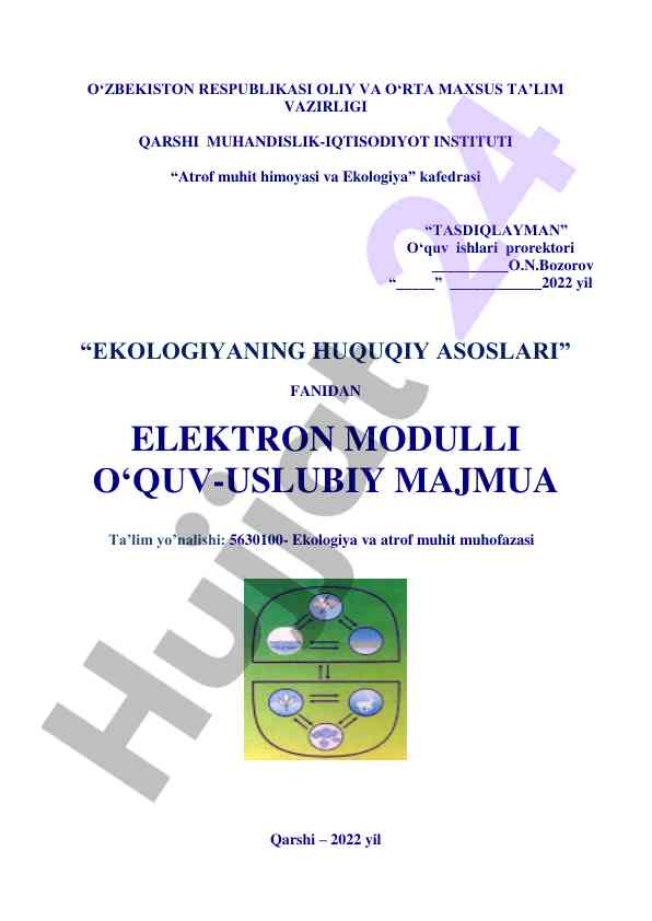 Ekologiyaning huquqiy asoslari elektron modul