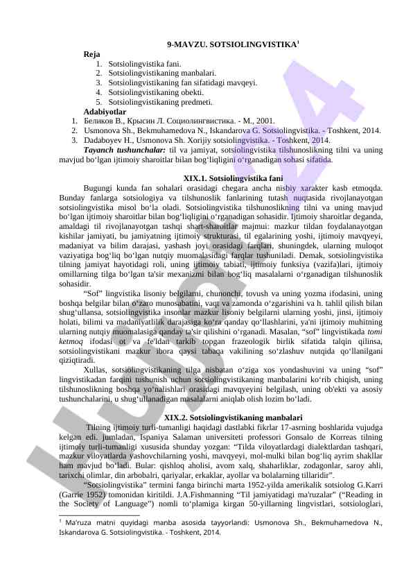 Sotsiolingvistika fanining asosiy mavzulari