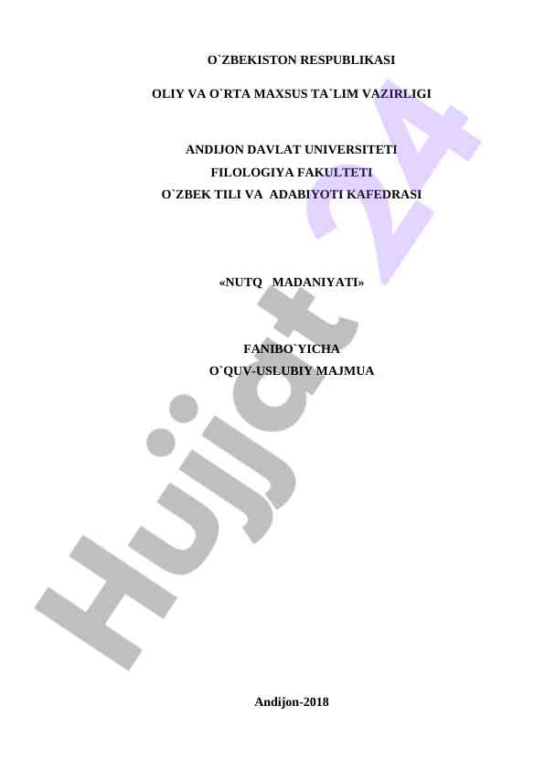 Nutq madaniyati fanidan o‘quv-uslubiy majmua