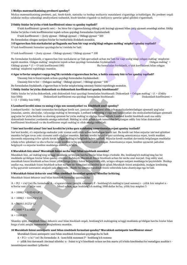 Moliya matematikasi va o‘sish koeffitsientlari