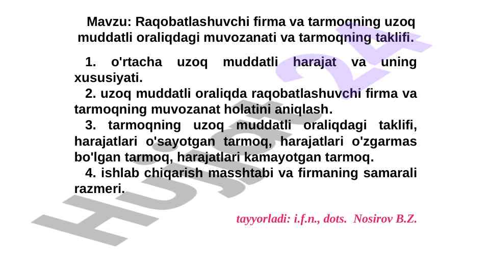 Raqobatlashuvchi firma va tarmoqning muvozanati