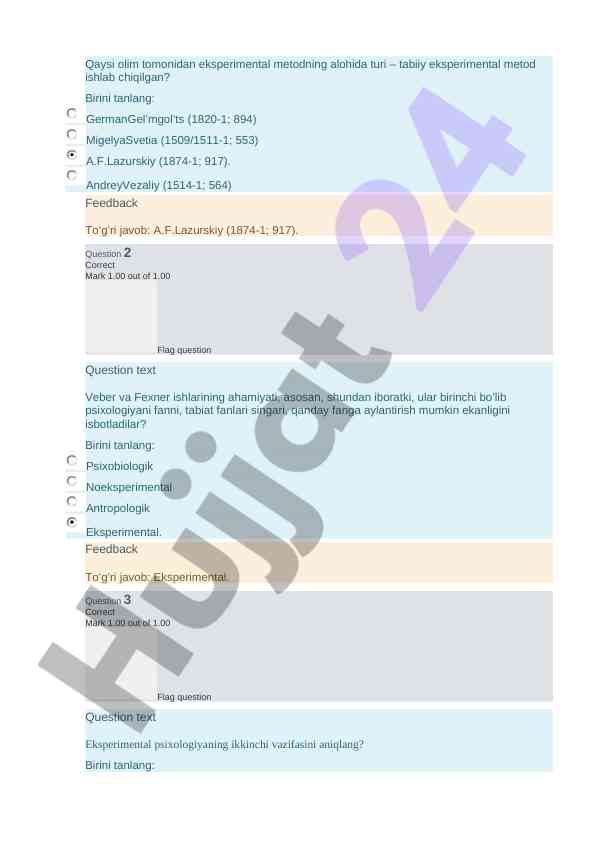 Eksperimental psixologiyaning asosiy metodlari