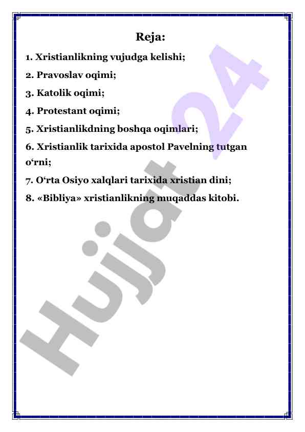 Xristianlikning tarixi va oqimlari tahlili