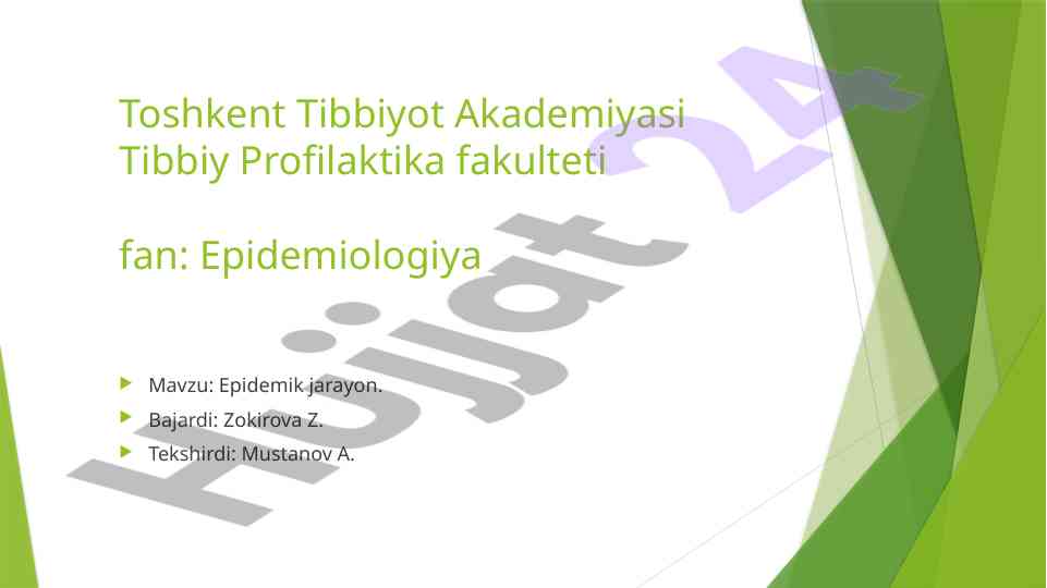 Epidemiologiya fanida epidemik jarayon tahlili