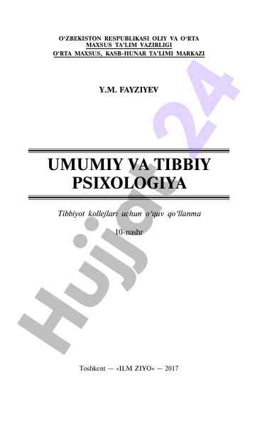Umumiy va tibbiy psixologiya o‘quv qo‘llanma