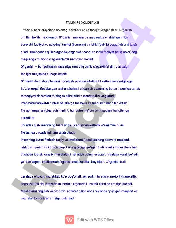 Taʼlim psixologiyasi va o‘rganish jarayonlari