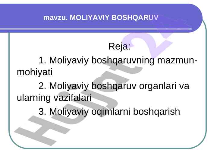 Moliya boshqaruvi: mazmuni va vazifalari