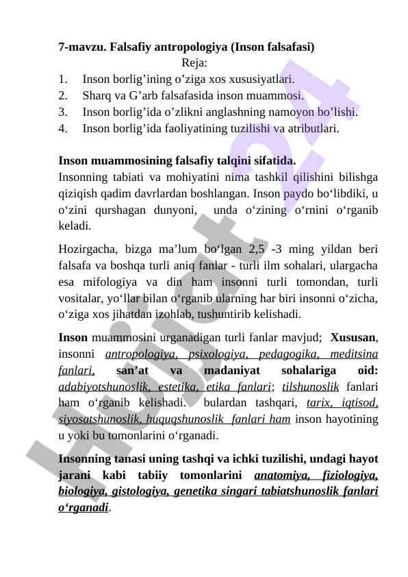 Falsafiy antropologiya haqida tahlil