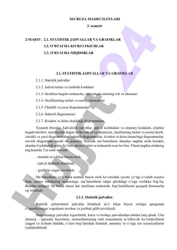 Statistik jadval va grafiklar bilan tanishish