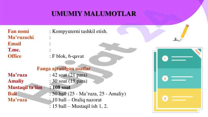 Kompyuterni tashkil etish fani baho dasturi