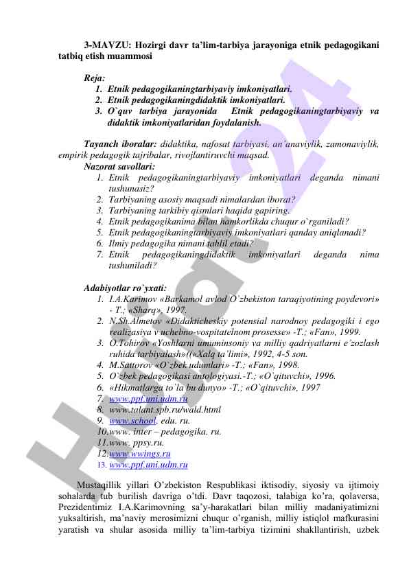 Etnik pedagogikaning tarbiyaviy imkoniyatlari