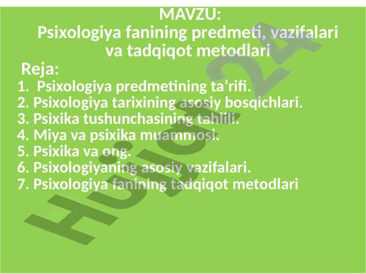 Psixologiya fanining asosiy vazifalari va tarixi
