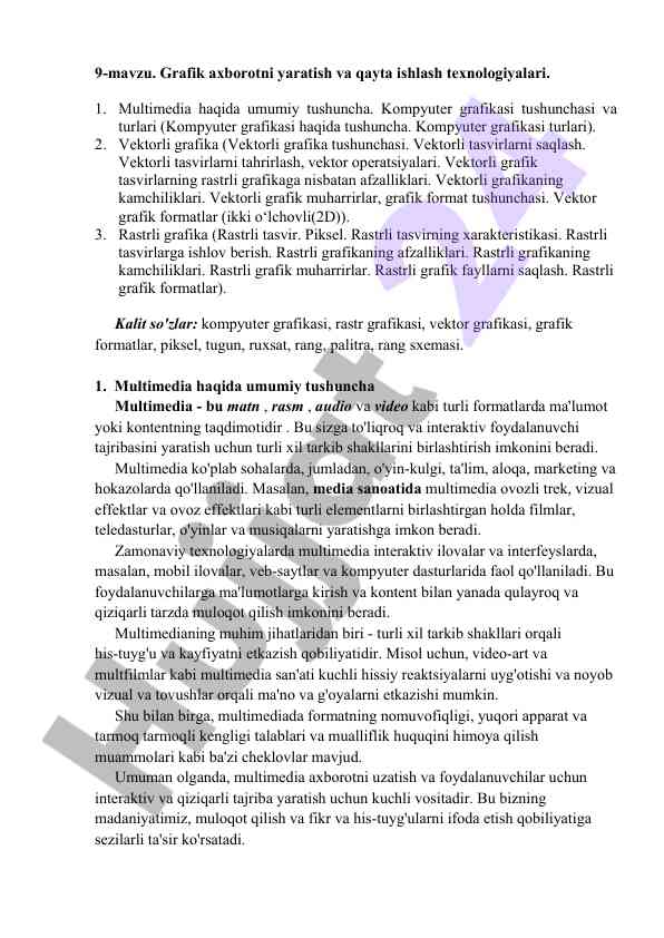 Grafik axborotni yaratish va qayta ishlash