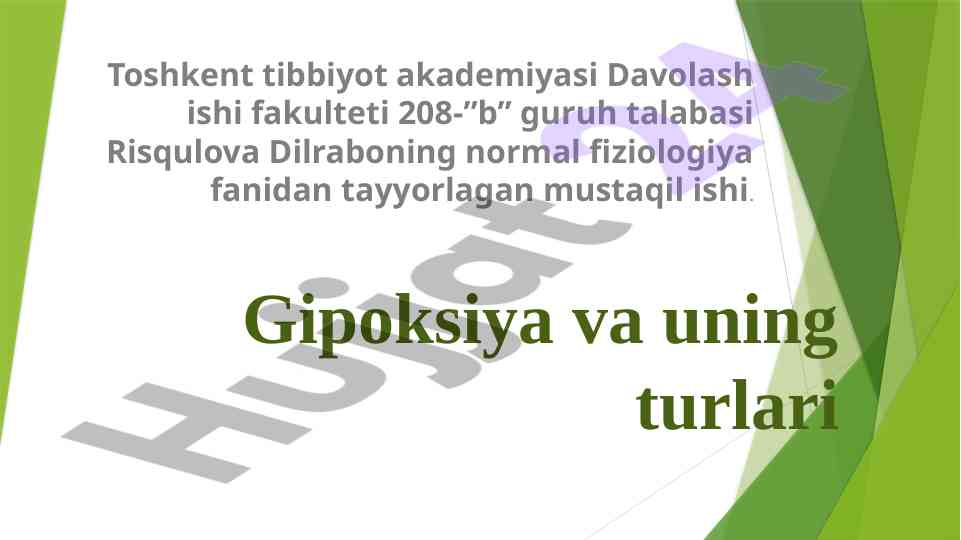 Gipoksiya va uning turlari